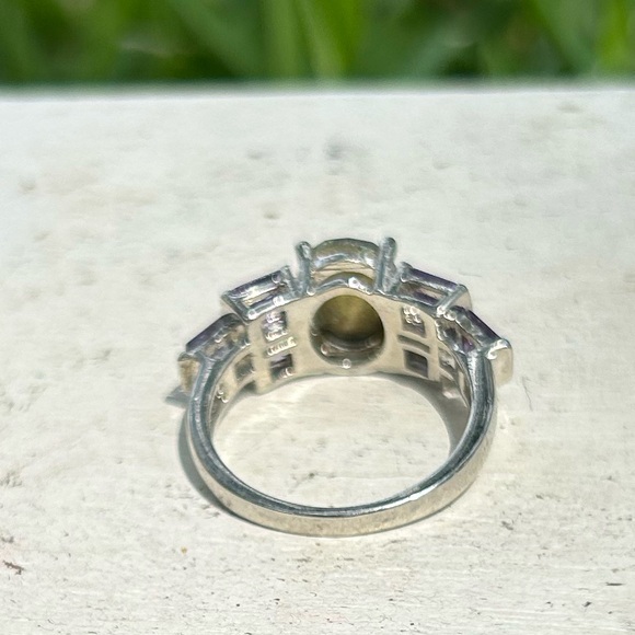 925 Sterling Silver Rainbow & Amethyst Ring Size 8 1/2